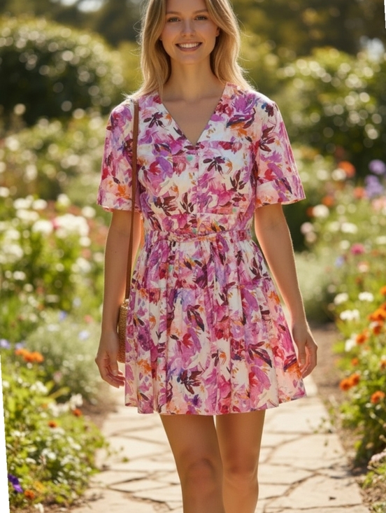 Ulla Johnson Dresses & Skirts - Ulla Johnson Nadira Mini Dress With Azalea Print Pink V-Neck size 4